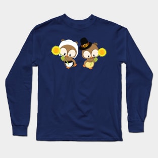 Thanksgiving Pilgrim Owls Long Sleeve T-Shirt